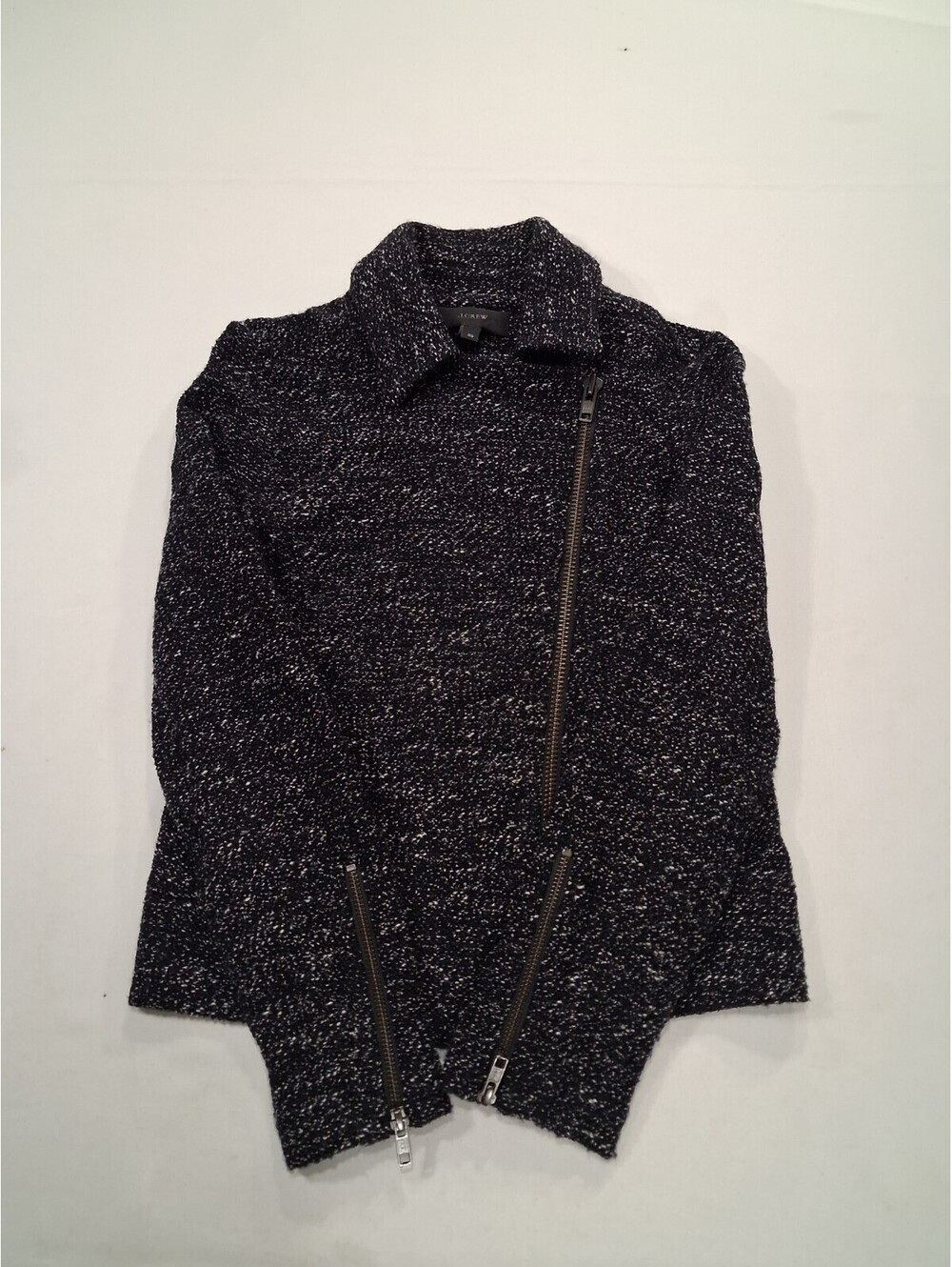 J. Crew Wool Blend Moto Jacket Women’s Size 00 Black/White Zip Front Style#08488